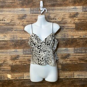 Timing Animal Print Crop Tank Top Black and White in Medium M